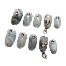 Grey Marble Beads False Fingernails Artificial False Nails Tips Wedding Nail Art Decoration Fake Nails - Default