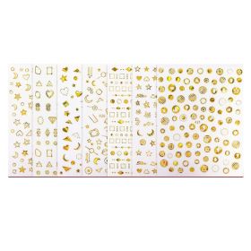 8 Sheets Self-Adhesive Gold Color Random Patterned Metallic Nail Sticker DIY Nail Art Decoration Decals Nail Decals - Default