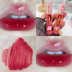 Crystal Glossy Lip Glaze Mirror Cute Bear Lip Gloss Waterproof Transparent Nude Liquid Lipstick Lip Girls Makeup Korean Makeup - A05