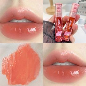 Crystal Glossy Lip Glaze Mirror Cute Bear Lip Gloss Waterproof Transparent Nude Liquid Lipstick Lip Girls Makeup Korean Makeup - A04