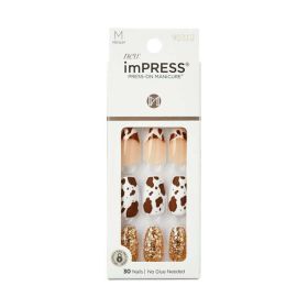 KISS imPRESS Medium Coffin Gel Press-On Nails, Matte Medium Brown , 30 Pieces - KISS USA