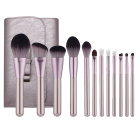 12Pcs Makeup Brushes Face Lip Eyebrows powder brush+Professional makeup Bag - default