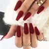 Pure Color Fake Nails Full Cover Party Prom Long False Nails Art Tips Set; Matte Wine Red Fake Nails - Default